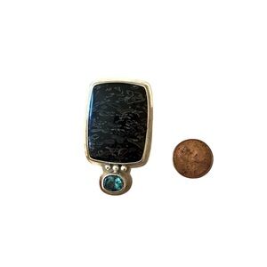 Black Jasper In Sterling Silver And Blue Topaz Pendant\Brooch